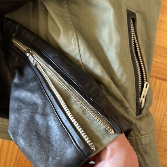 Mackage khaki moto motorcycle leather bomber jacket M biker - Picture 8 of 16